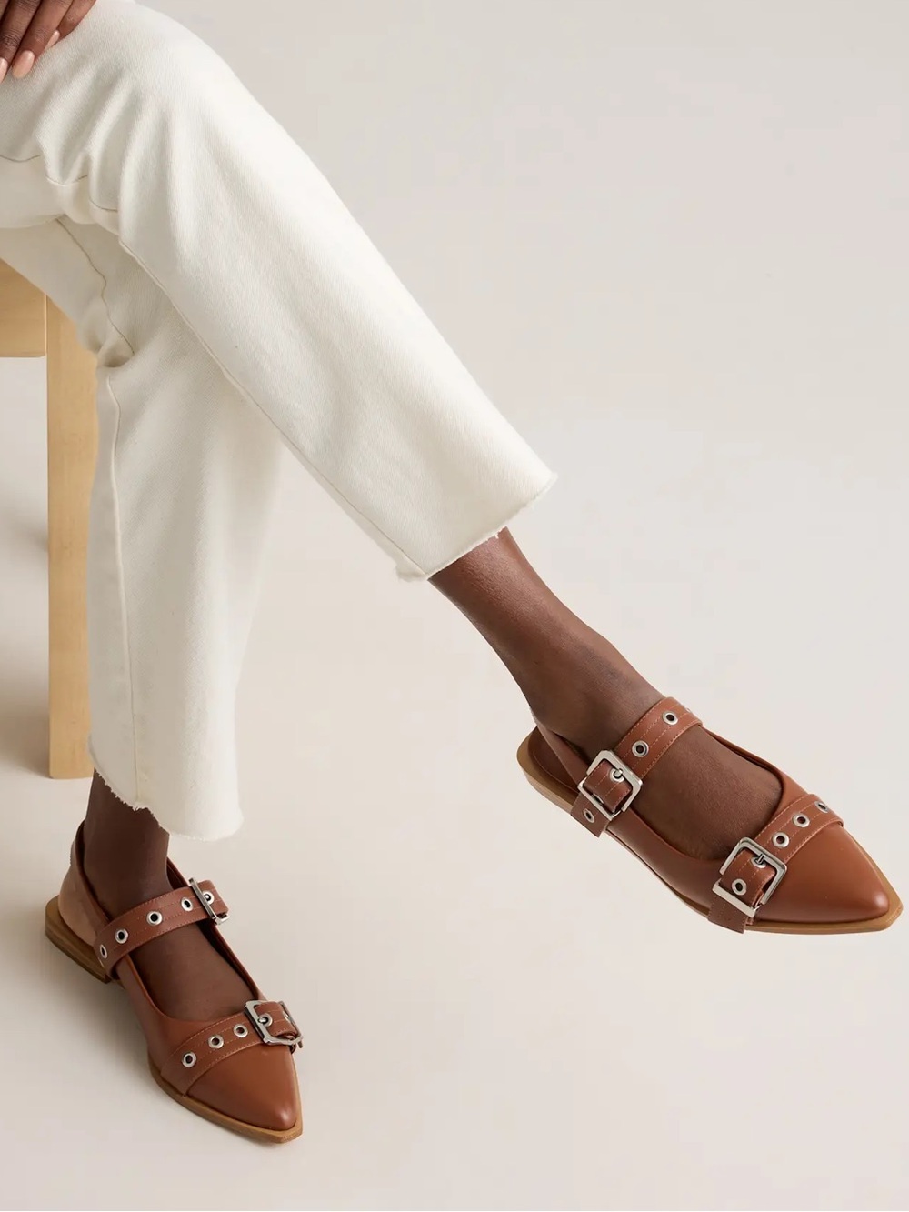 QUINCE Italian Leather Bold Buckle Slingback Flat